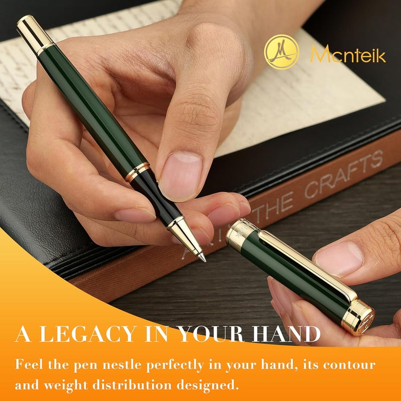 MCNTEIK Lacquer Rollerball Pen - Stunning Luxury Green Pen, 24K Gold Plating, Schmidt Refill, Precision Flow Ink, Fancy Roller Ball Gift Set for Men & Women, Christmas, Executive Office, Nice Pens - Image 4